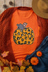 Leopard Pattern Pumpkin Graphic Crew Neck Short Sleeve Tee