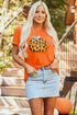 Leopard Pattern Pumpkin Graphic Crew Neck Short Sleeve Tee