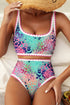 Leopard Pattern Ricrac Trim Square Neck High Waisted Swimsuit