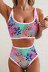 Leopard Pattern Ricrac Trim Square Neck High Waisted Swimsuit