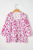 Leopard Pattern Ruched V Neck Three Quarter Sleeve Blouse
