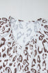 Leopard Pattern Ruched V Neck Three Quarter Sleeve Blouse