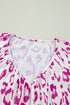 Leopard Pattern Ruched V Neck Three Quarter Sleeve Blouse