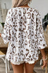 Leopard Pattern Ruched V Neck Three Quarter Sleeve Blouse