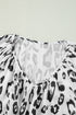 Leopard Pattern Ruched V Neck Three Quarter Sleeve Blouse