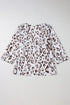 Leopard Pattern Ruched V Neck Three Quarter Sleeve Blouse