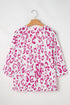 Leopard Pattern Ruched V Neck Three Quarter Sleeve Blouse