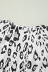 Leopard Pattern Ruched V Neck Three Quarter Sleeve Blouse