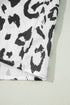 Leopard Pattern Ruched V Neck Three Quarter Sleeve Blouse