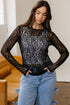 Leopard Pattern Sheer Mesh Long Sleeve Top