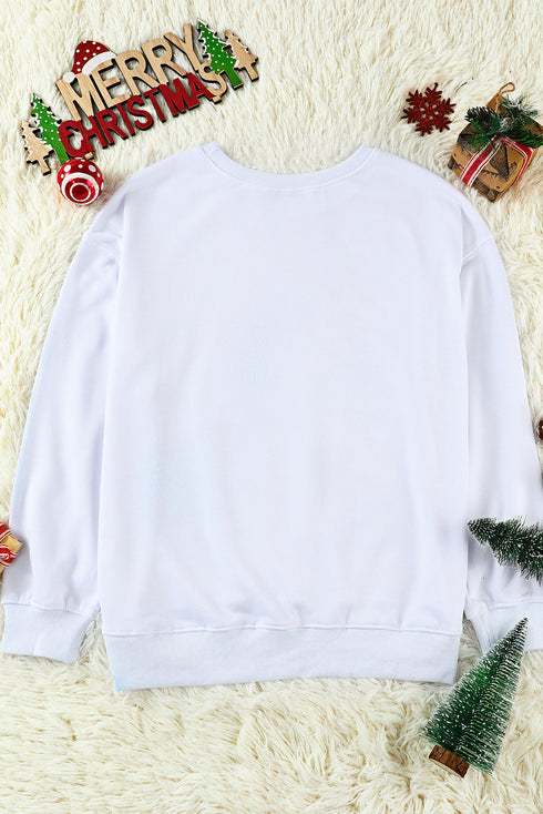 Leopard Pattern Snowflake Graphic Crew Neck Pullover Sweatshirt