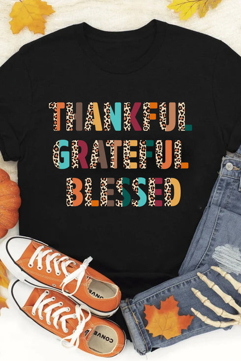 Leopard Pattern Text Graphic Crew Neck Short Sleeve Tee