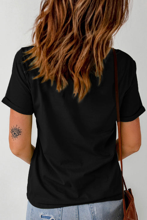 Leopard Pattern Text Graphic Crew Neck Short Sleeve Tee