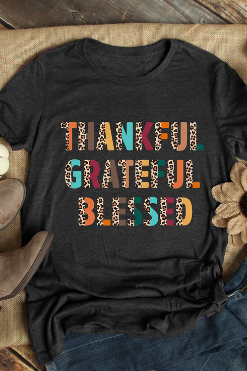 Leopard Pattern Text Graphic Crew Neck Short Sleeve Tee