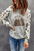 Leopard Plaid Tree Graphic Raglan Sleeve Pullover Sweatshirt