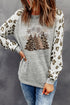 Leopard Plaid Tree Graphic Raglan Sleeve Pullover Sweatshirt