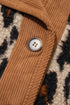 Leopard Plush Corduroy Trim Long Sleeve Jacket