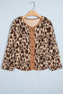 Leopard Plush Corduroy Trim Long Sleeve Jacket