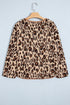 Leopard Plush Corduroy Trim Long Sleeve Jacket