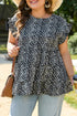 Leopard Polka Dot Print Ruffle Sleeve Tiered Flowy Blouse