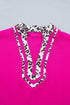 Leopard Print Accent Notched Neck Short Sleeve Top