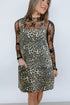 Leopard Print Adjustable Buckle Strap Bib Overall Pocketed Denim Mini Dress