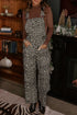 Leopard Print Adjustable Strap Wide Leg Denim Jumpsuit