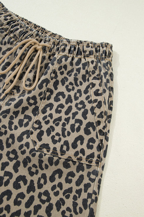 Leopard Print All Over Drawstring Loose Fit Western Jeans