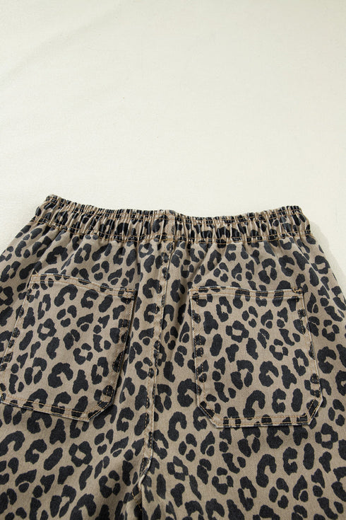 Leopard Print All Over Drawstring Loose Fit Western Jeans