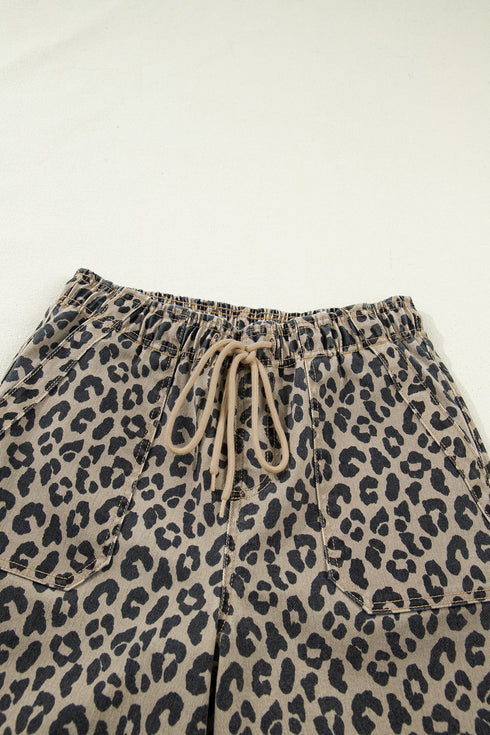 Leopard Print All Over Drawstring Loose Fit Western Jeans