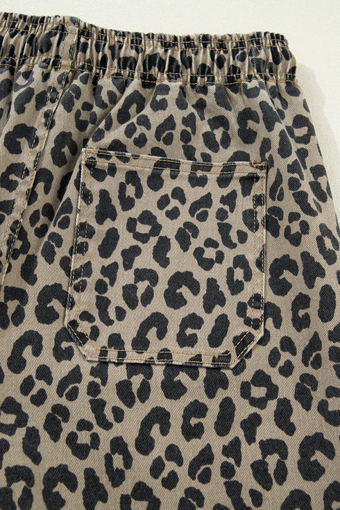 Leopard Print All Over Drawstring Loose Fit Western Jeans