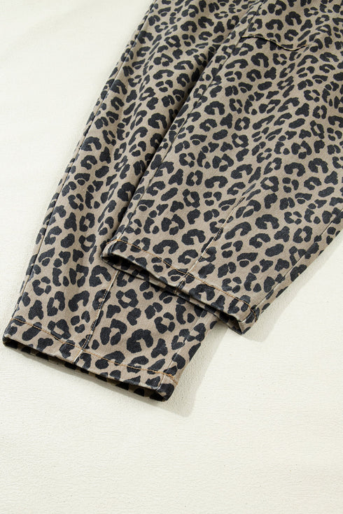 Leopard Print All Over Drawstring Loose Fit Western Jeans
