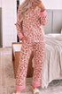 Leopard Print And Polka Dot Trim Lapel Pajama Lounge Set