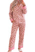 Leopard Print And Polka Dot Trim Lapel Pajama Lounge Set