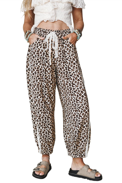 Leopard Print Ankle Length Elastic Waist Pants