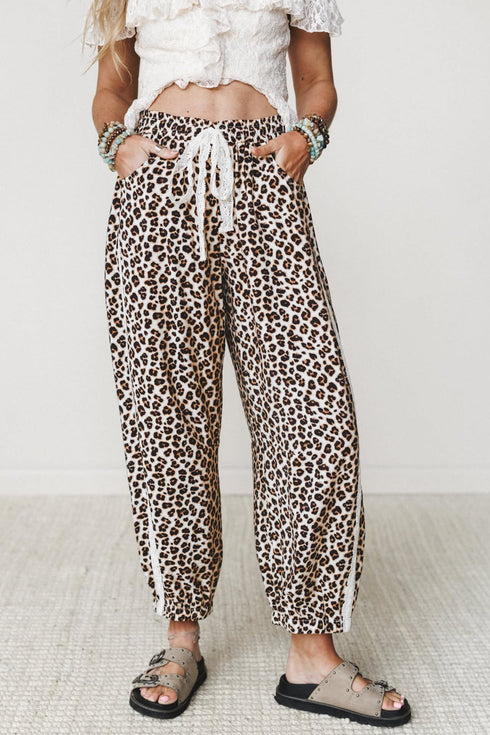 Leopard Print Ankle Length Elastic Waist Pants