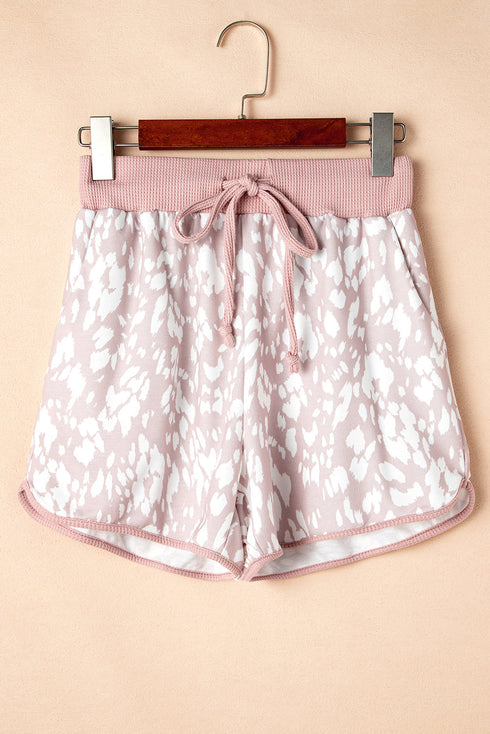 Leopard Print Arched Hem Elastic Waist Casual Shorts