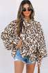 Leopard Print Balloon Sleeve Button Front Woven Blouse