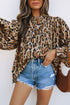 Leopard Print Balloon Sleeve Button Front Woven Blouse