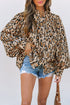 Leopard Print Balloon Sleeve Button Front Woven Blouse