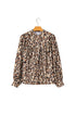 Leopard Print Balloon Sleeve Button Front Woven Blouse