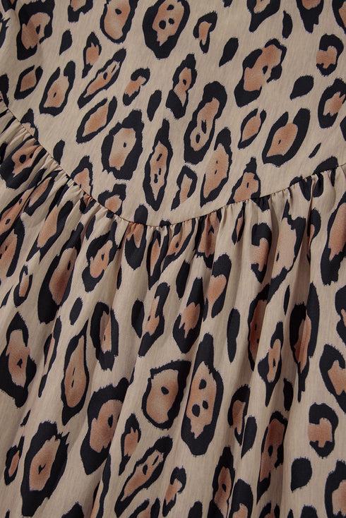 Leopard Print Balloon Sleeve Button Front Woven Blouse