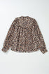 Leopard Print Balloon Sleeve Button Front Woven Blouse