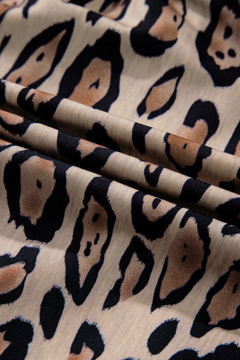Leopard Print Balloon Sleeve Button Front Woven Blouse