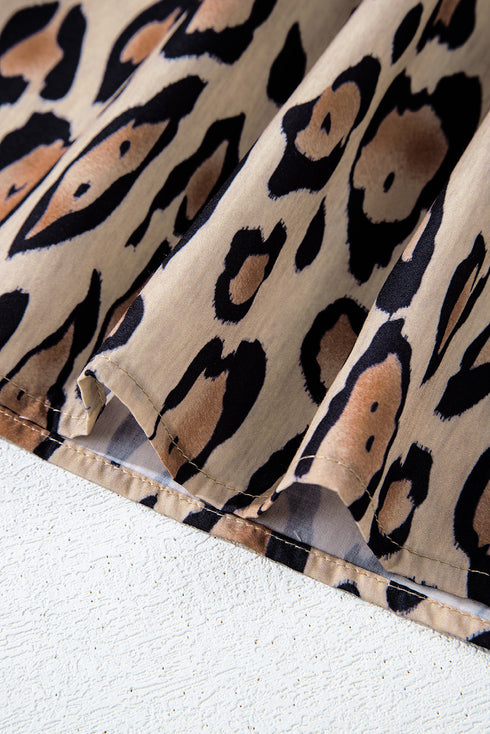 Leopard Print Balloon Sleeve Button Front Woven Blouse