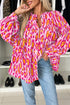Leopard Print Balloon Sleeve Button Front Woven Blouse