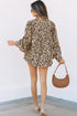 Leopard Print Balloon Sleeve Button Front Woven Blouse