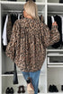 Leopard Print Balloon Sleeve Button Front Woven Blouse