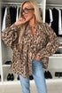 Leopard Print Balloon Sleeve Button Front Woven Blouse