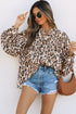Leopard Print Balloon Sleeve Button Front Woven Blouse